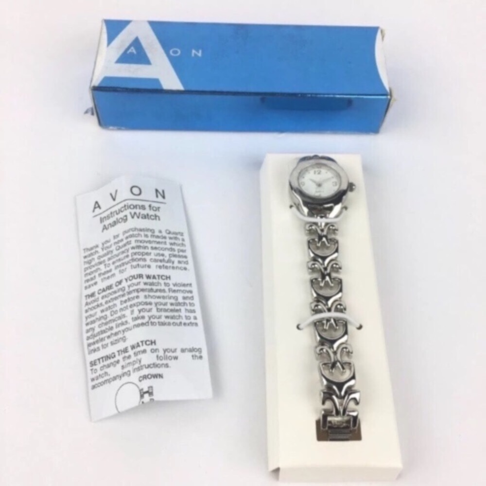 AVON Watch 2 Keychains Elegant Open Link Bracelet Style Silvertone Accessories - Picture 3 of 8